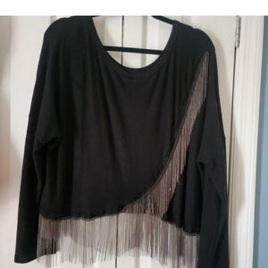 VOCAL Black Shimmy Long Sleeve Sweater Metallic Fringe Y2K Party Holidays